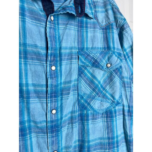 The Foundry Supply Co. Young Men's Pearl Snap Plaid Short Sleeve Shirt Size 3XL - Picture 2 of 9